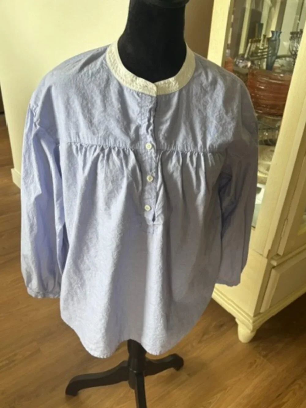 J Crew Blue Chambray Poet Shirt Puff Sleeve 100% Cotton 6
